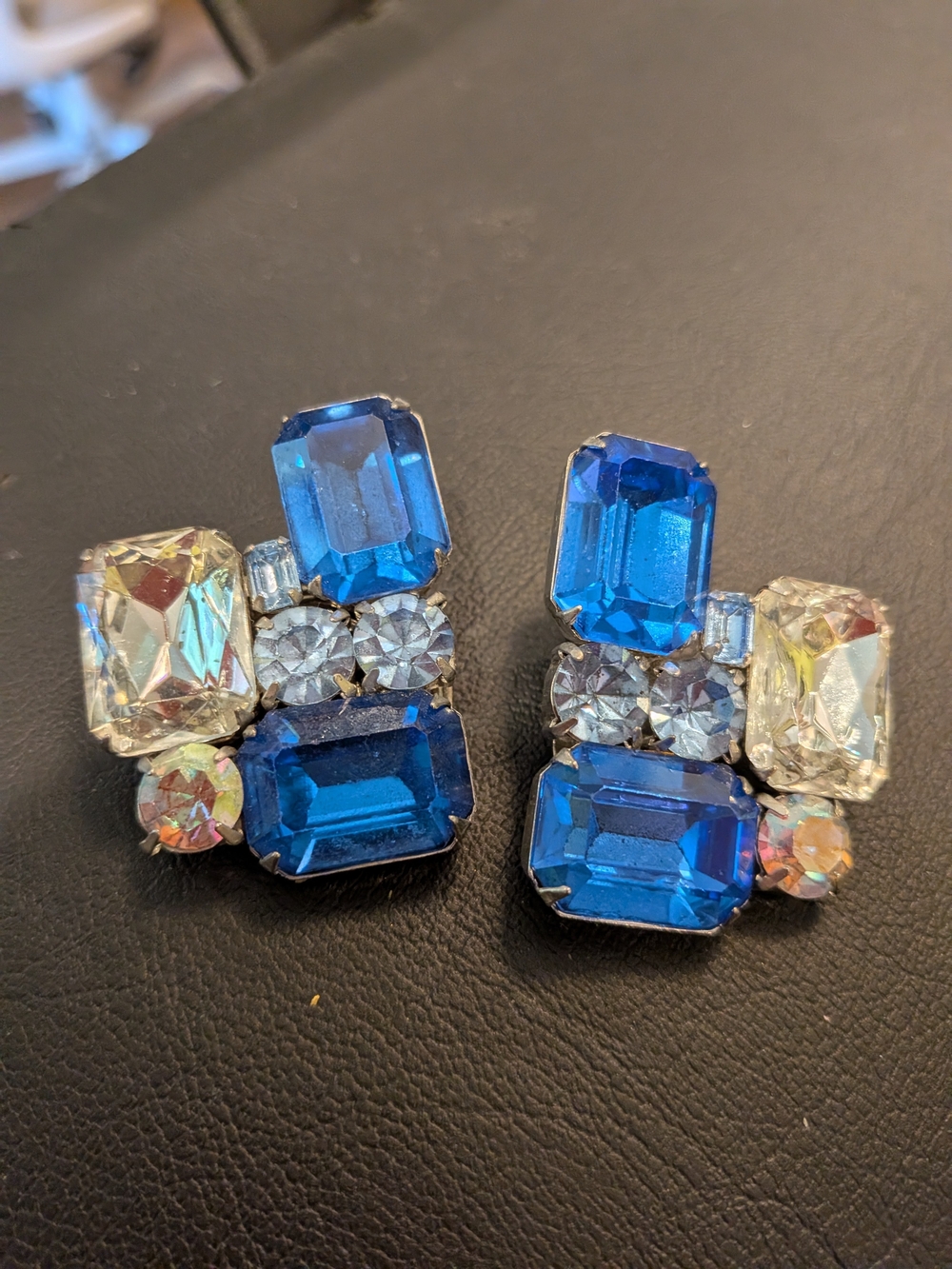 Blue Crystal Cluster Clip 80's Earrings - Women Jewelry